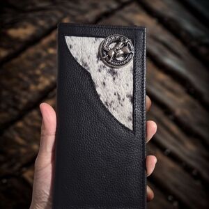Black and White Leather Wallet with Silver Accent